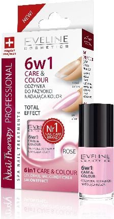 Ser tratament profesional pentru unghii EVELINE 6 in 1 Colour Nail Conditioner, nuanta Rose, 5 ml