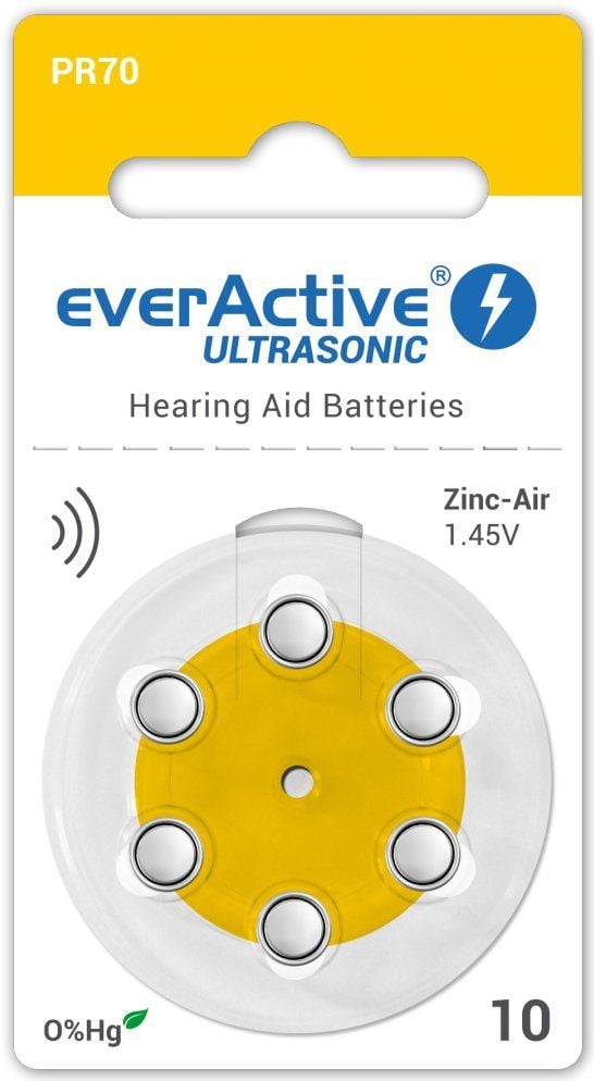 Set Baterii EverActive Ultrasonic 10 PR70 DA10 Zinc-Aer 1.45V Pentru Aparate Auditive 6 buc.