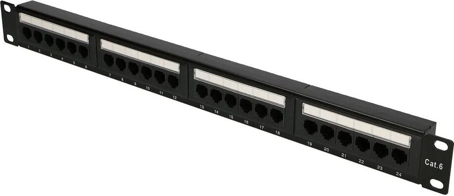 Patch panel Extralink pentru dulapuri cu rack 19inch, 24 porturi, Cat6, UTP, RJ-45, Negru