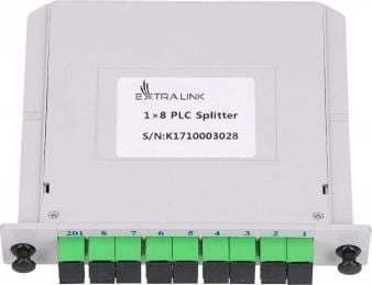 Splitter de fibra optica Extralink, 1:8, SC, APC, Tip slot, Alb, Verde, Negru