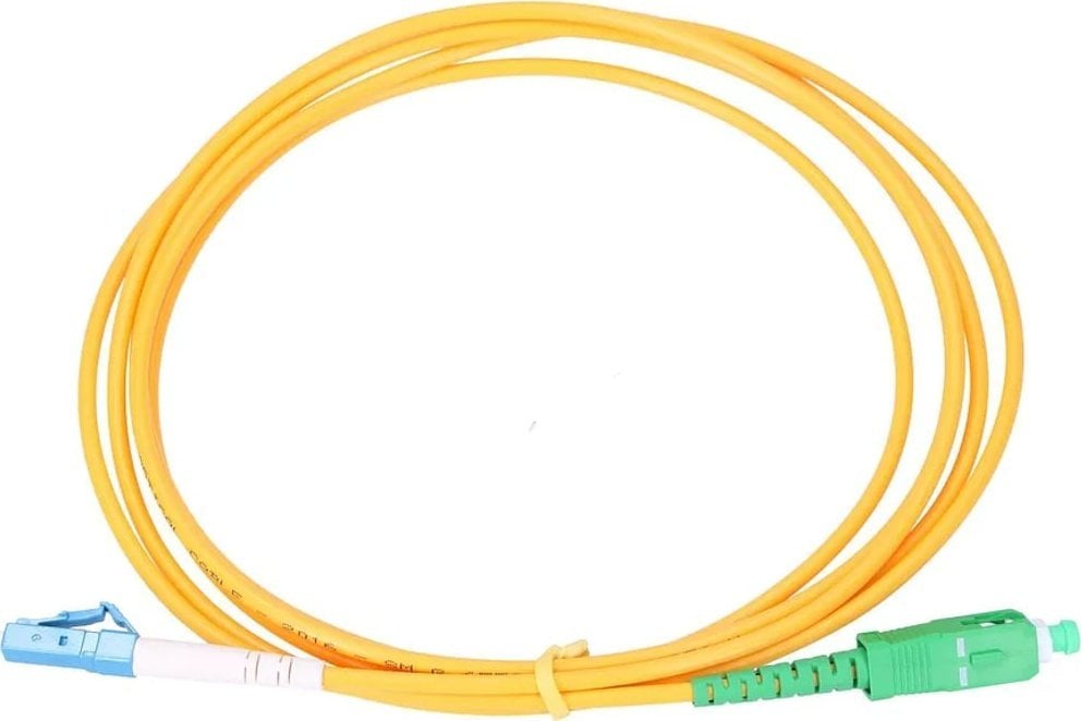 Cablu pe baza de polietilenă de sarcină EXTRALINK EXTRALINK PATCHCORD SC/APC-LC/UPC SM G.657A SIMPLEX 3M cu fibra optica monomodala sancta, utilizat pentru conectarea dispozitivelor optice la rețeaua de telecomunicații, cu conector SC/APC la un capăt