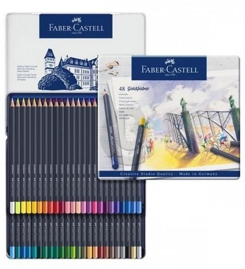 Creioane Colorate Faber-Castell, 48 culori, goldfaber cutie metal