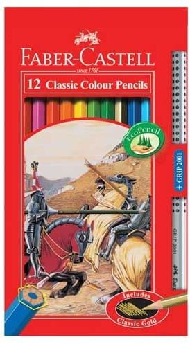 Creioane Faber-Castell Knights 12 culori + creion cu prindere Carton Faber-Castell (115850 FC)