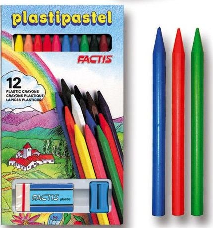 Factis Creioane pastele plastice 12 culori FACTIS + radieră și ascuțitoare Factis