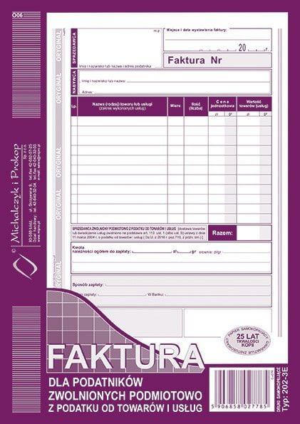 Hartie si produse din hartie - Factura pentru contribuabilii in mod subiectiv scutite de impozit pe bunuri si servicii A5 202-3 (WIKR-930751)