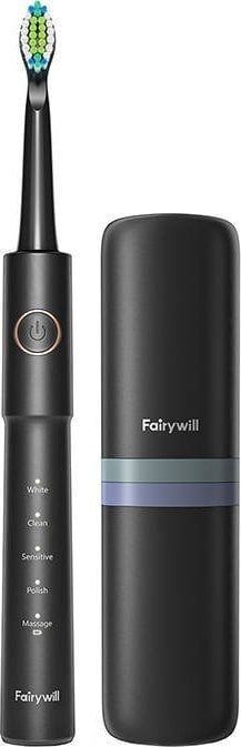 Periuță de dinți sonică FairyWill FW-E11 neagră,Pentru adulti, Reîncărcabil, Fara senzor de presiune, Durata de viata a bateriei 300 de minute