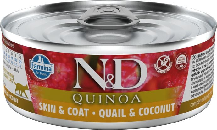 Farmina N&D Cat Quinoa Hrana pentru prepelita si nuca de cocos pentru pisici adulte 80 g