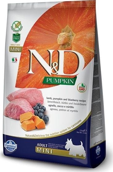 Farmina N&D Pumpkin Grain Free Miel canin și afine adult mini 800g