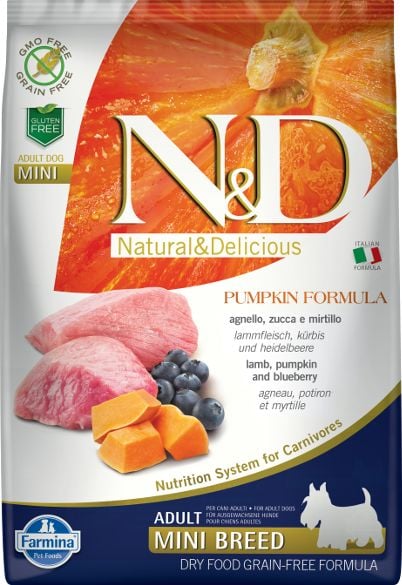 Farmina Pet Foods N&D fără cereale Dovleac Miel și Afine Adult Mini 2,5 kg