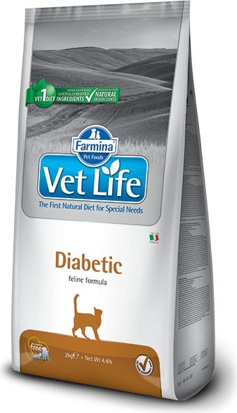 Farmina Pet Foods Vet Life - Diabetic 400g este o mâncare special formulată pentru pisici care suferă de diabet. Aceasta ajută la controlul nivelului de glucoză din sânge și la menținerea unei greutăți optime, asigurând astfel o viață sănătoasă pentr
