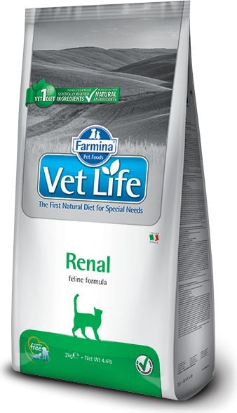 Compania de hrana pentru animale de companie Farmina Pet Foods Vet Life ofera solutii veterinare de calitate superioara pentru caini, inclusiv hrana pentru probleme renale, precum Vet Life Renal 2 kg.