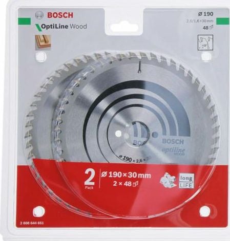 Ferăstrău circular Bosch două pachete Optiline Wood 190x2,6/1,6x30x48z B2608644651