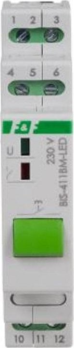 F&F Releu bistabil cu buton pentru control manual montare pe sina DIN 230V cu releu de pornire 160A/20ms BIS-411BM-LED