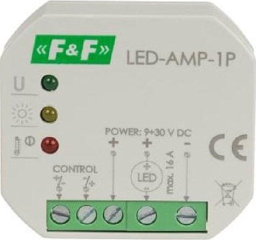 F&F Amplificator de semnal de putere pentru iluminat cu LED 12/24 V DC pentru cutie încasabilă LED-AMP-1P