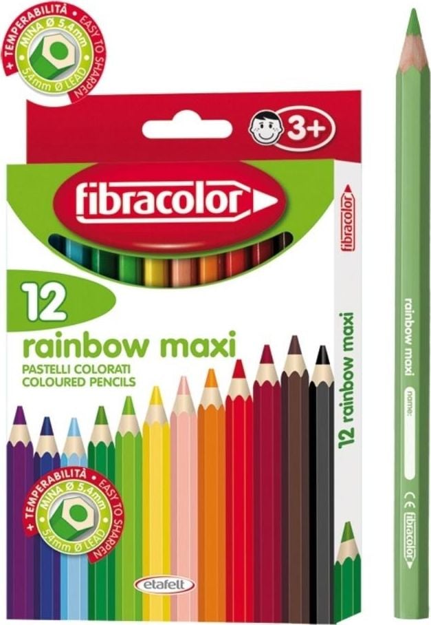 Creioane Fibracolor Rainbow Maxi 12 culori (372943)