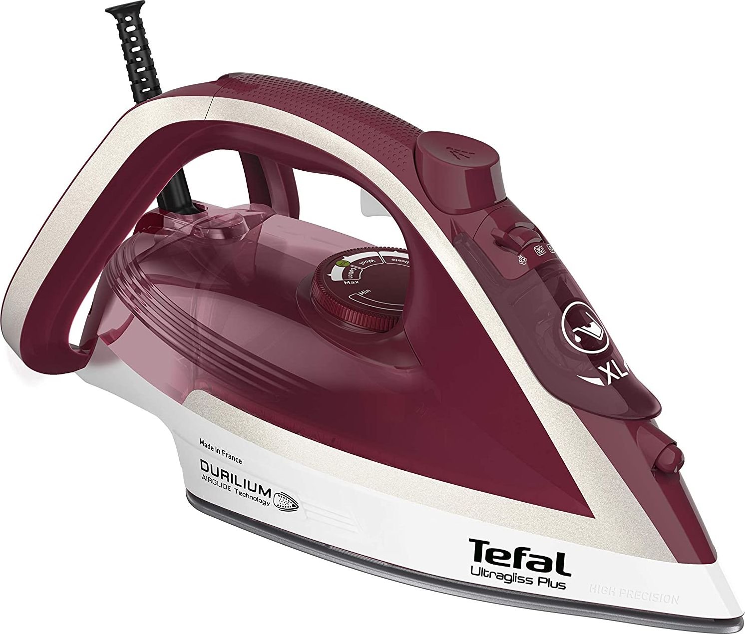 Fier de calcat Tefal Ultragliss Plus FV6810E0, 2800W, talpa Durilium AirGlide, jet de abur 250 g/ min, functie anti-calcar, visiniu/ alb