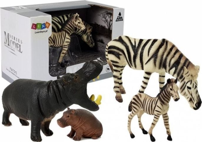 Figurină LeanToys Animale africane - Hipopotam, Zebră (7116)