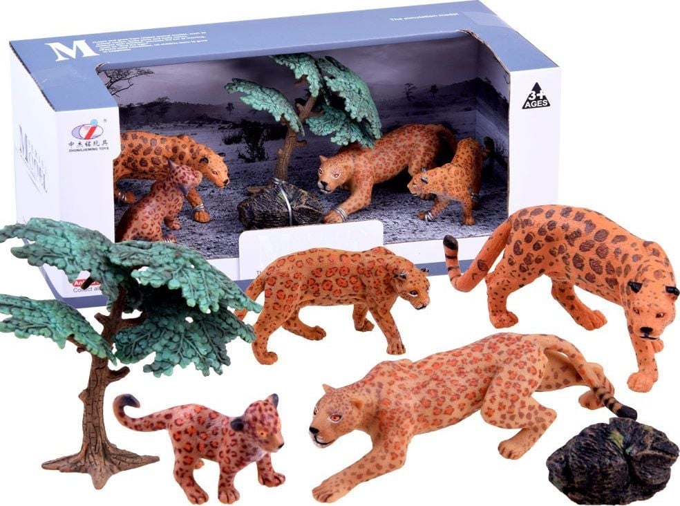 Figurină Jokomisiada Set animale de Safari - Leopard 4buc (ZA2990 C)