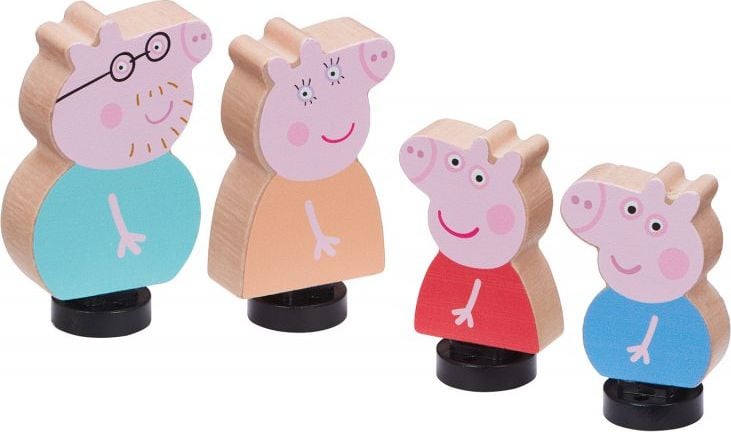 Set 4 Figurine din lemn Peppa Pig, Multicolor