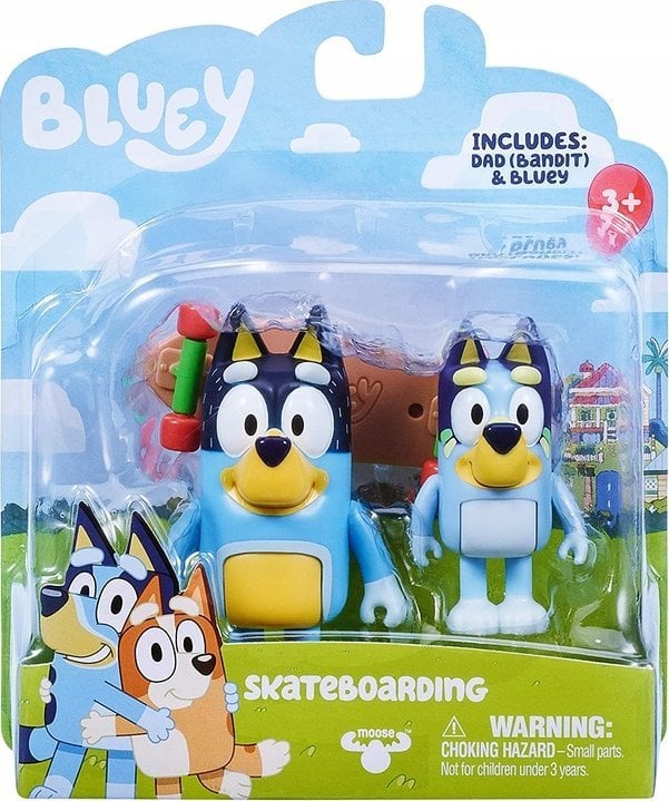 Figure Tm Toys Bluey Blue - Set de figurine pentru câini de skateboard, pachet de 2 BLU13042