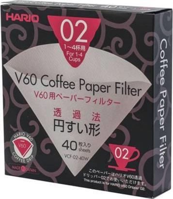 Filtre de hartie pentru dripper V60 size-02, Hario, 40 bucati, curate, fara sedimente, debit rapid, control asupra timpului de preparare