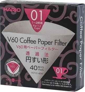 Accesorii si piese aparate cafea - Filtre de hârtie pentru picurare Hario V60-01 40 bucăți