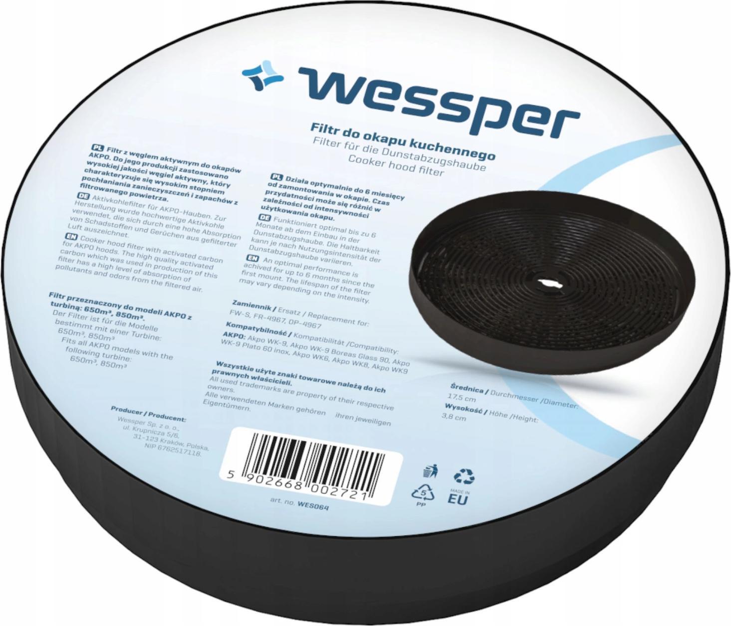 Accesorii si piese hote - Filtru de carbon  Wessper  pentru hota AKPO WK-6 WK-8 WK-9