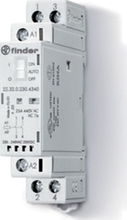 Finder Contactor modular 2R 25A 24VAC/DC 22.32.0.024.4440, Finder, F22-32-0-024-4440.