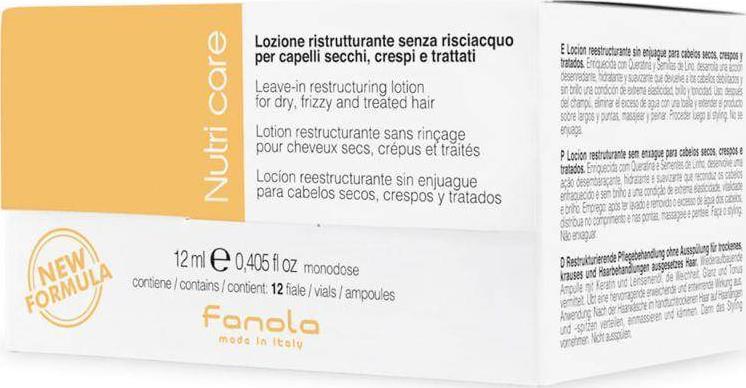 Fiole tratament leave-in pentru par uscat Fanola Nutri Care Nourishing, 12x12 ml