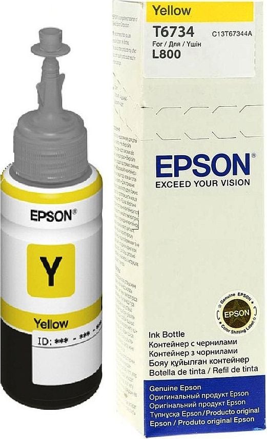 Flacon Epson T6734, original, pentru imprimantele L800, L805, L810, L850, L1800 70 ml, galben