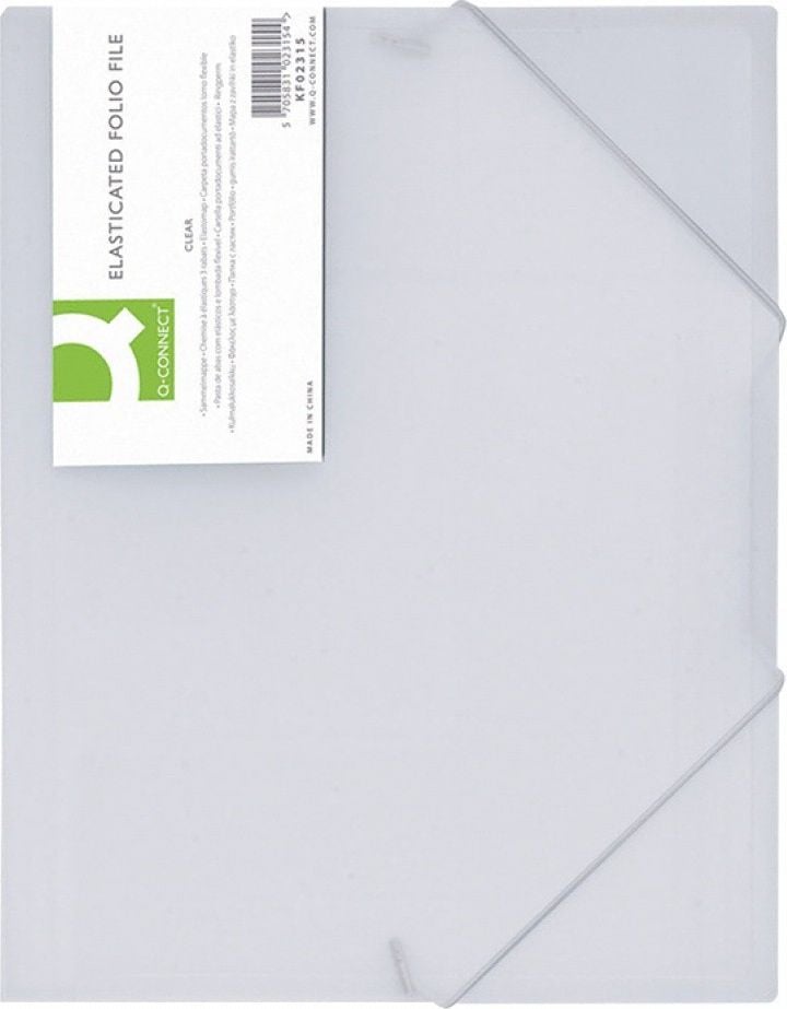 Folder Q-Connect cu bandă elastică PP, A4, 400 microni, 3 clape, alb transparent