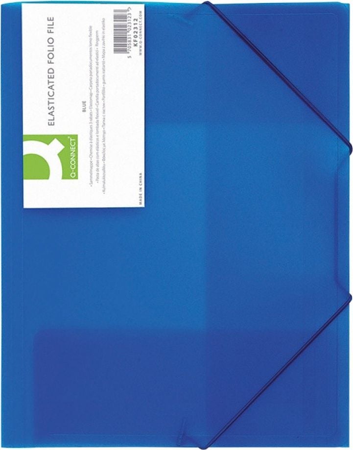 Folder Q-Connect cu PP elastic, A4, 400 microni, 3 clape, albastru transparent