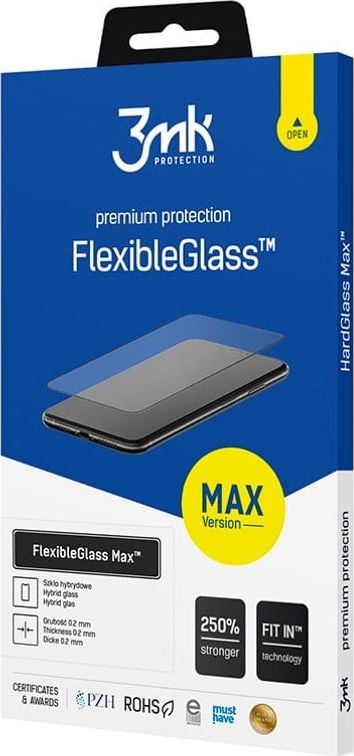 Folie de protectie 3MK FlexibleGlass Max pentru iPhone 13 Pro Max, Hybrid glass, 7H, 0.2mm, Negru