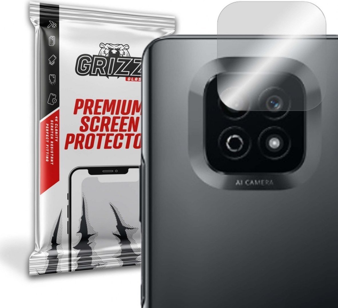 Folie de protectie camera foto, Grizz Glass, Sticla hibrida, Compatibil Honor Play 5 Vitality, Transparent