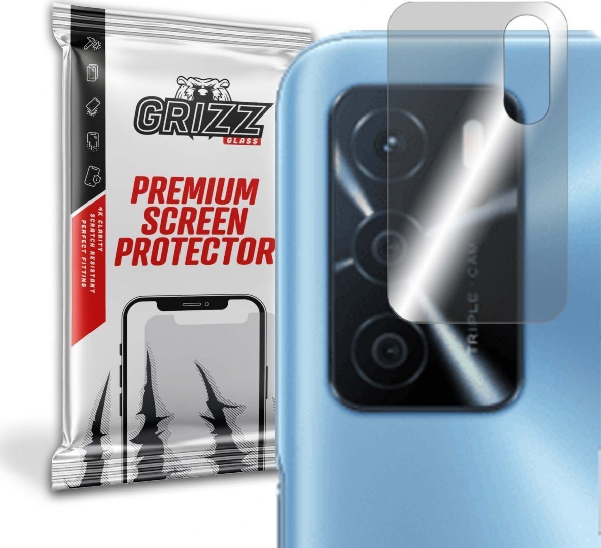 Folie de protectie camera foto, Grizz Glass, Sticla hibrida, Compatibil Oppo A54s, Transparent
