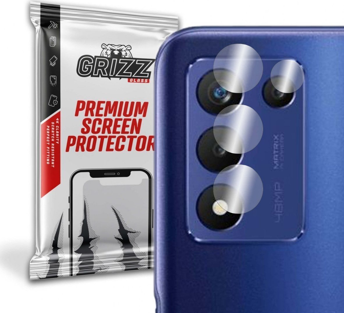 Folie de protectie camera foto, Grizz Glass, Sticla hibrida, Compatibil Realme Q3s 5G, Transparent