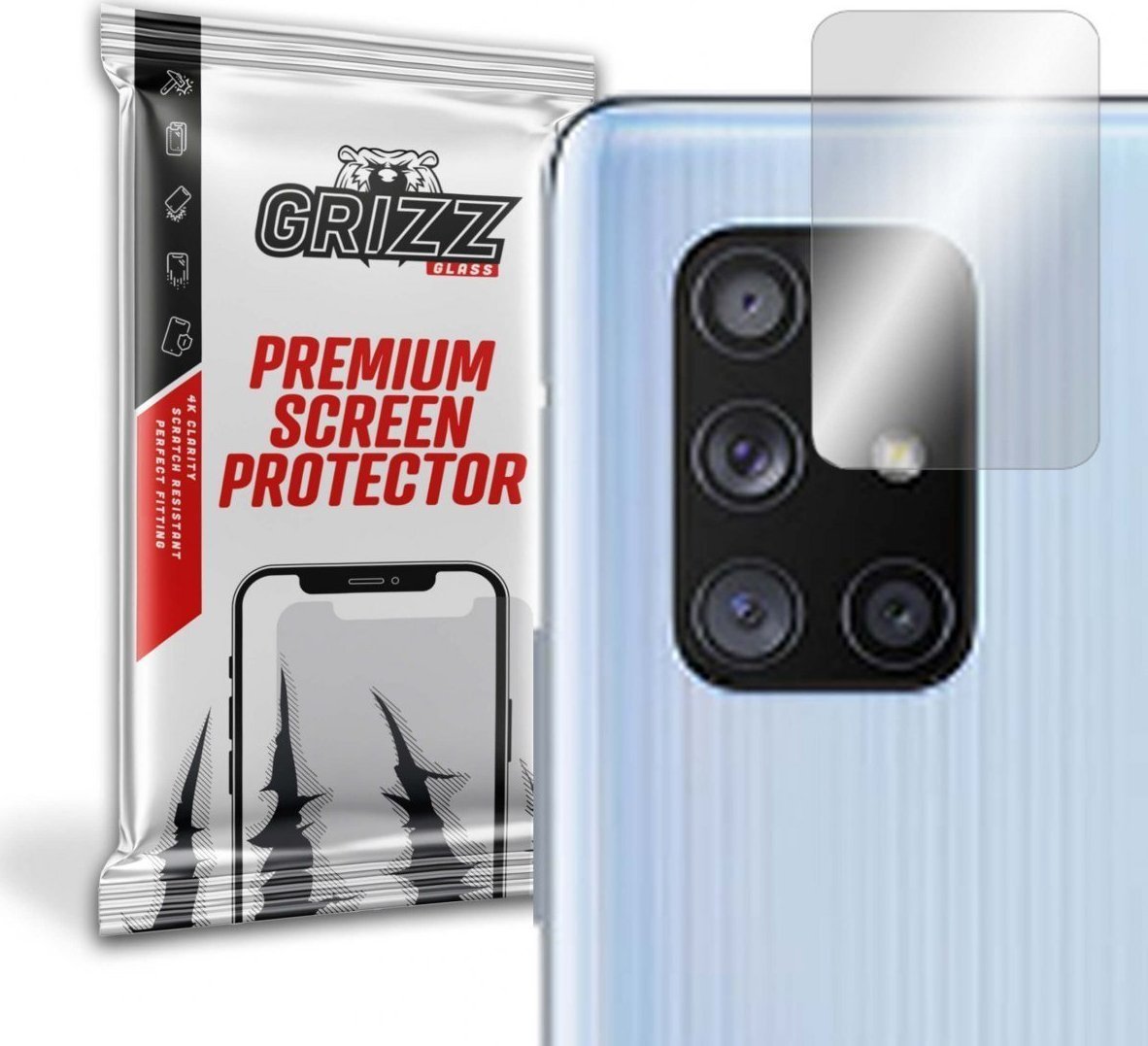 Folie de protectie camera foto, Grizz Glass, Sticla hibrida, Compatibil Samsung Galaxy A71 5G, Transparent