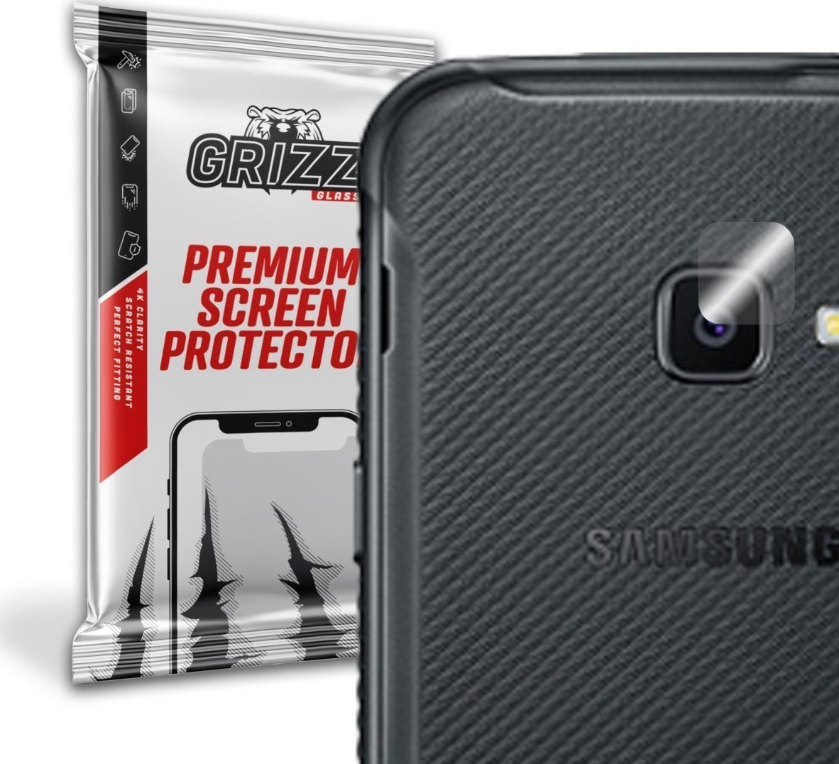 Folie de protectie camera foto, Grizz Glass, Sticla hibrida, Compatibil Samsung Galaxy Xcover 4s, Transparent