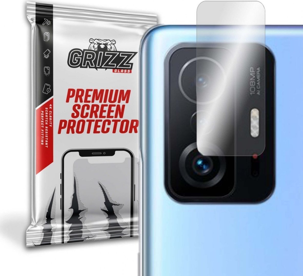 Folie de protectie camera foto, Grizz Glass, Sticla hibrida, Compatibil Xiaomi Mi11T Pro, Transparent