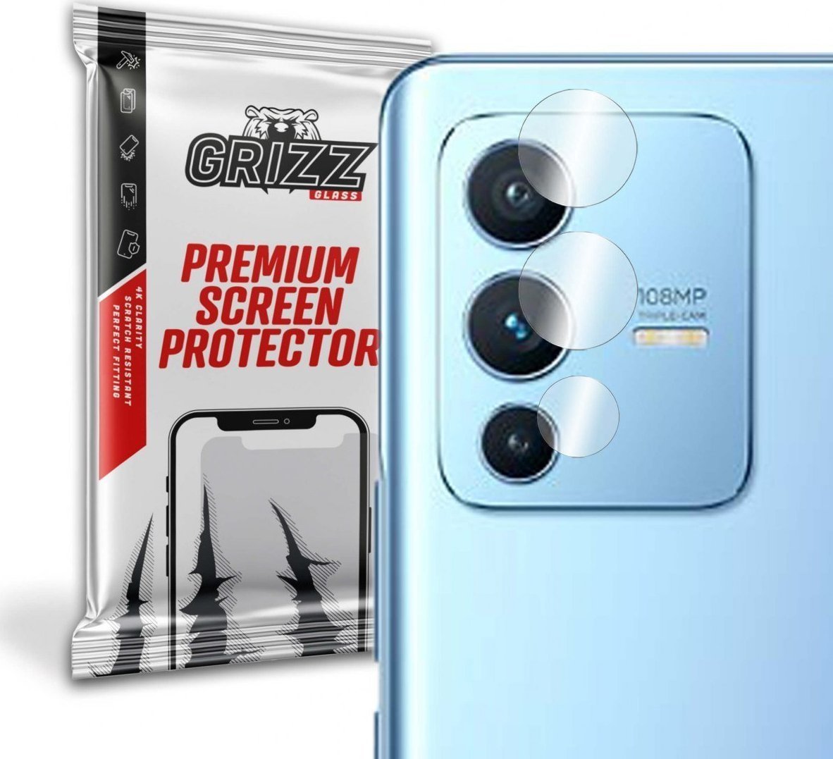 Folie de protectie camera foto, GrizzGlass HybridGlass Camera hibrida de sticla pentru lentile pentru Vivo S12 Pro, Transparent