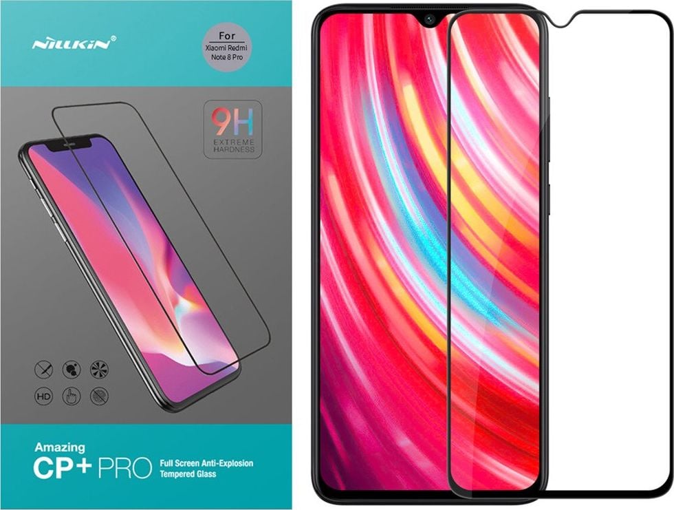 Folie de protectie Nillkin Amazing CP + Pro pentru Xiaomi Redmi Note 8 Pro, Sticla securizata, 9H, 0.33 mm, Transparent/Negru