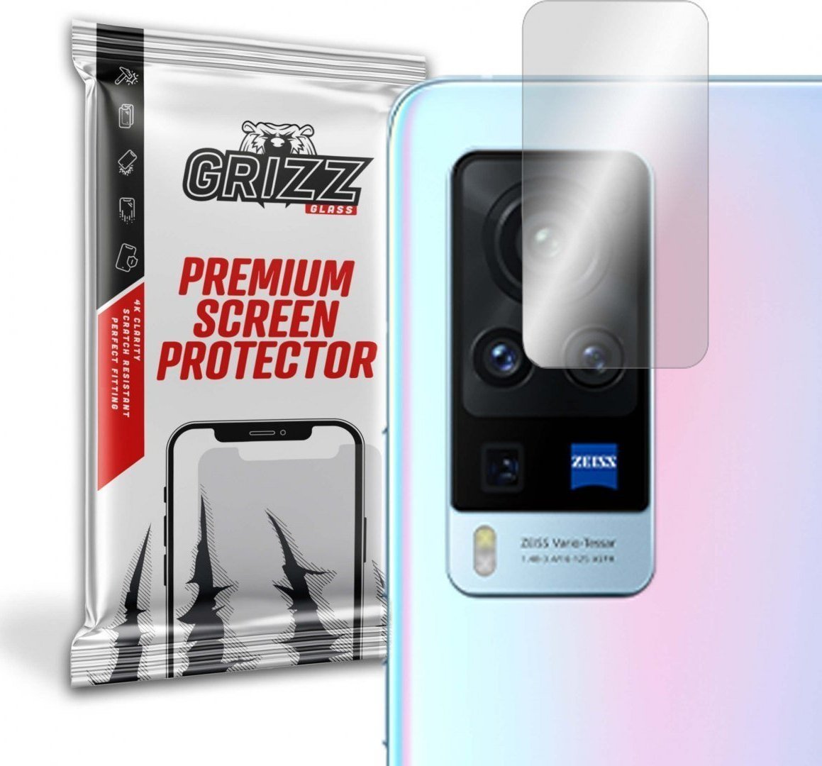 Folie de protectie pentru camera foto, Grizz Glass, Sticla hibrida, Compatibil Vivo X60 Pro 5G, Transparent