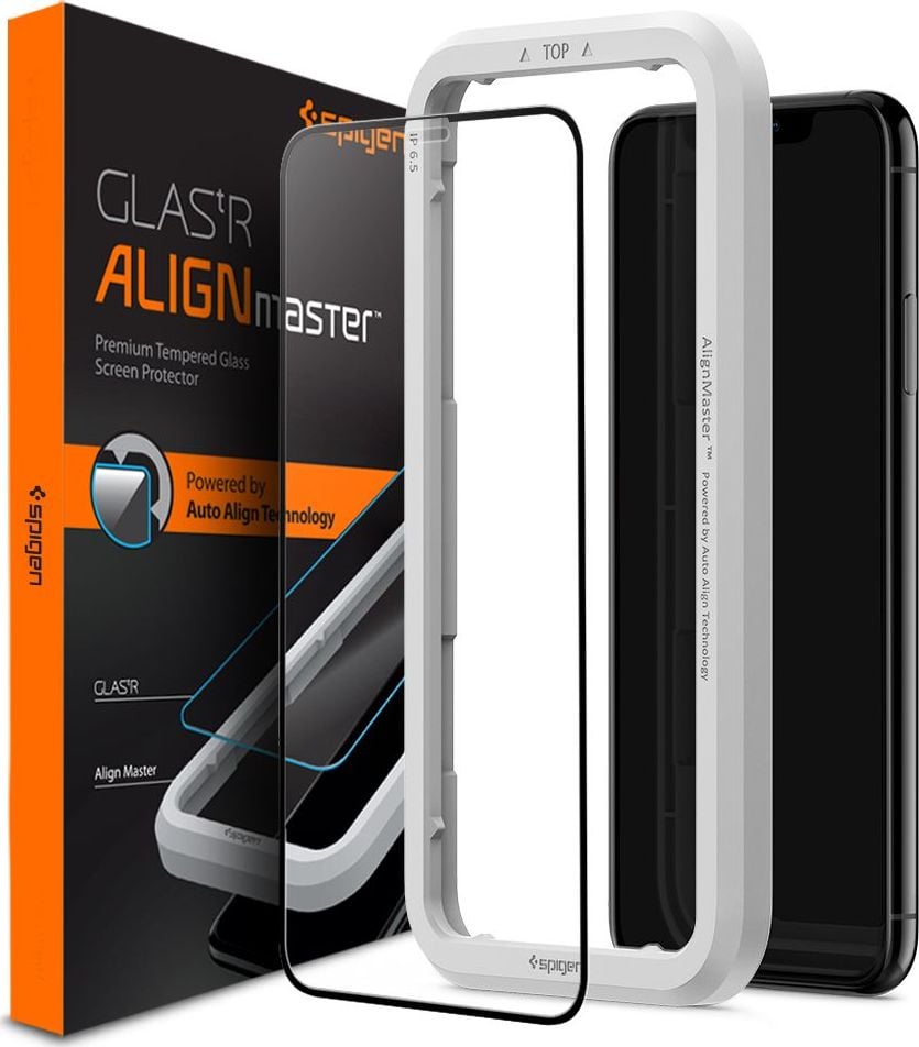 Folie de protectie Spigen AlignMaster FC pentru iPhone 11 (6.1`), 9H, Case Friendly, Negru