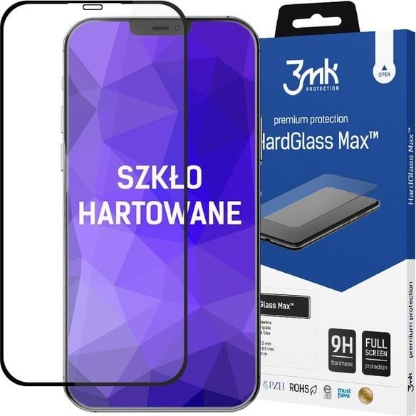 Folie de protectie sticla 3MK Hardglass Max pentru iPhone 12/12 Pro Negru