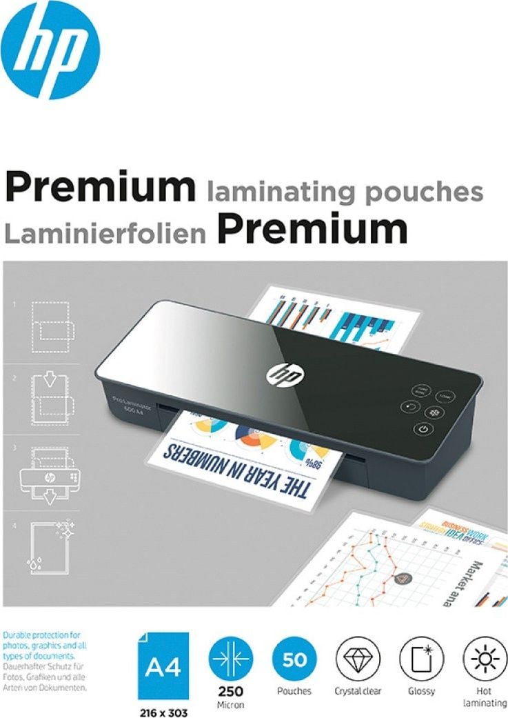 Laminatoare si accesorii - Folie laminare HP Premium, A4 , 250 microni