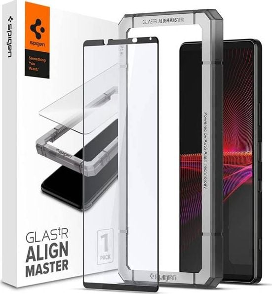 Folie Premium Tempered Glass Spigen Alm Glass Fc Compatibila Cu Sony Xperia 1 Iii, Transparenta Cu Rama Neagra