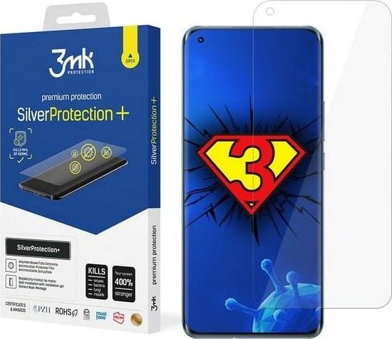 Folie Protectie Antimicrobiana 3MK pentru Xiaomi Mi 11, Silver Protection +, Aplicare cu gel, Transparenta