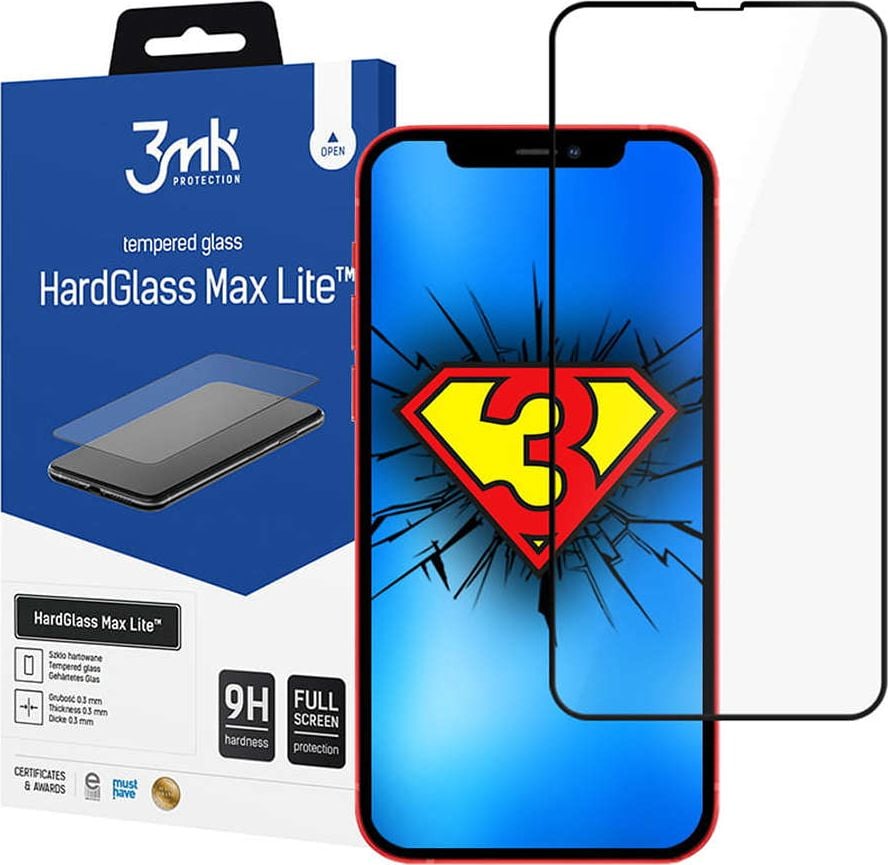 Folie Protectie Ecran 3MK HardGlass Max Lite pentru iPhone 13 Mini, Sticla securizata, Full Face, Full Glue, Negru