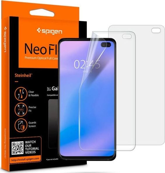 Folie Silicon Premium Neo Flex Spigen Samsung S10+ Plus Transparenta Case Friendly 2 Bucati In Pachet