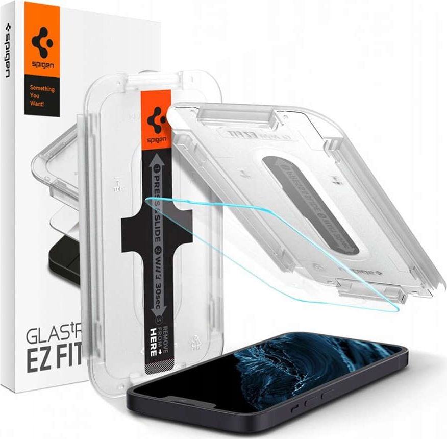 Folie sticla cu sistem de montare Case friendly Spigen GLAS.tR EZ FIT compatibila cu iPhone 13 Pro Max